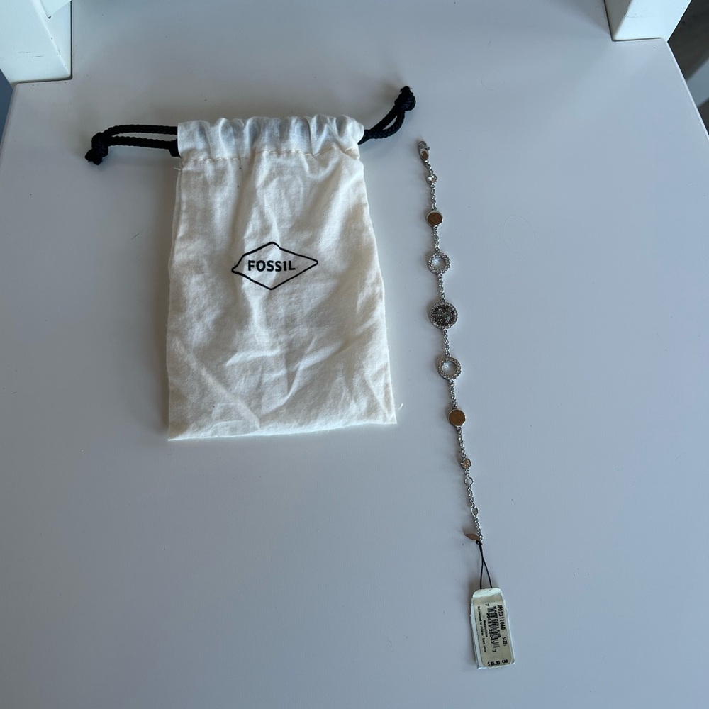 Fossil Merrit Blue Mother of Pearl Disc Station Bracelet Brand New